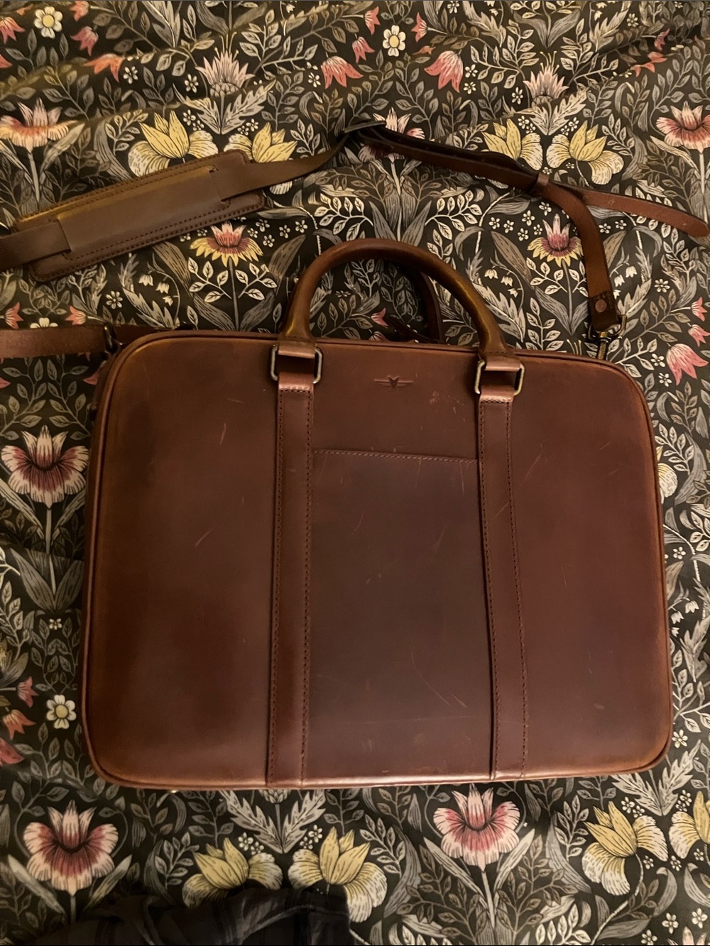Premium Brown Leather Laptop Briefcase with Removable Strap